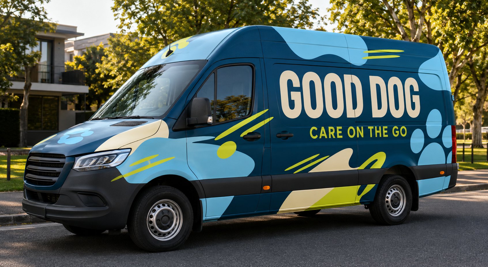Full-wrap Good Dog delivery van campaign concept
